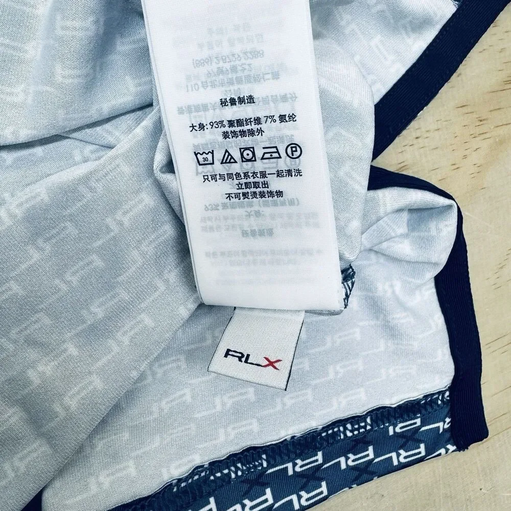 NEW RLX Ralph Lauren Print Lightweight Short Sleeve Blue Golf Polo LG